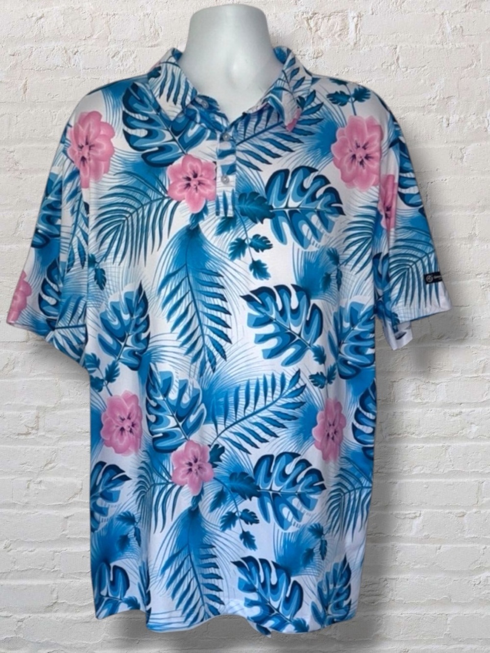 GreenSide Golf Polo Shirt Men’s XXL Blue Pink Floral Tropical Hawaiian Print
